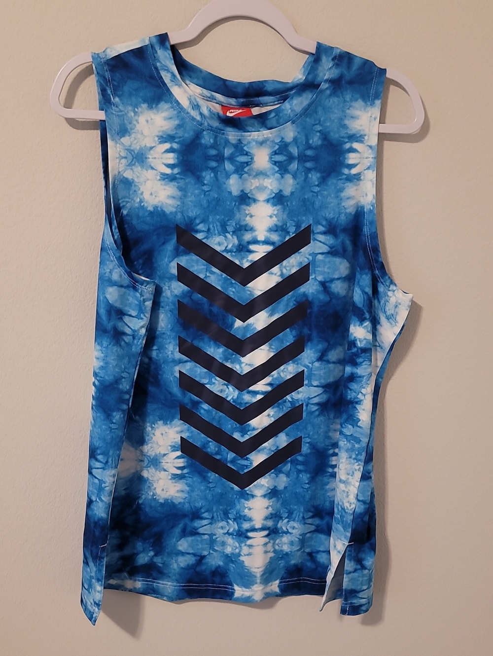 Nike Blue Tie-Dye Tank with Black Chevron Graphic